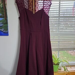 BURGUNDY WINE SWEETHEART NECKLINE POLKA DOT LACE DRESS
